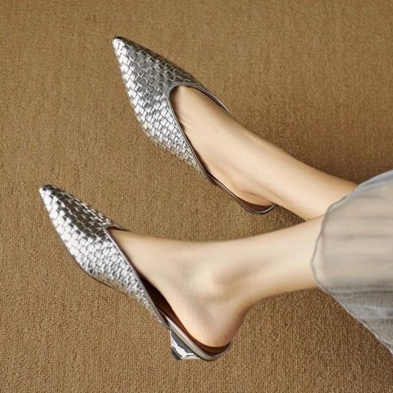 Shoes for Women Gold Slides with Heel Woman Mules Slippers Pointed Toe Shoe Original Elegant and Fashionable Low Price Sandals