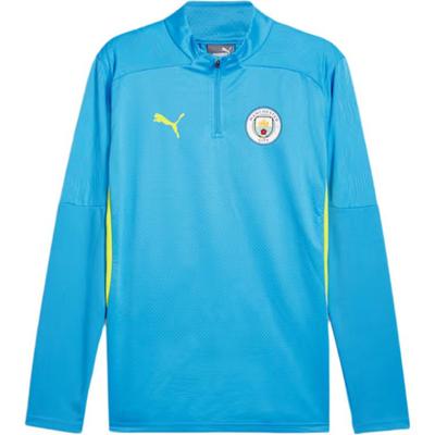 Manchester City Quarter-Zip Fashion Logo Crew Neck Long Sleeve Football Shirt Men Tops Blue Yellow 777529-11