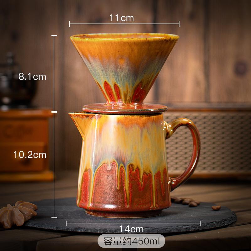 Kreatives Keramik Handaufguss Kaffeekannen-Set Ofengedreht Retro Kaffeefiltertasse Kaffeefilter Sharing-Kanne Heimdekoration
