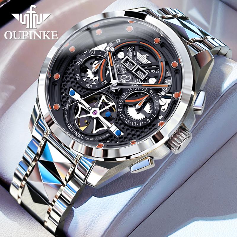OUPINKE New Business and Leisure Men's Watch Automatic Mechanical Watch Hollow Movement High-end Watch