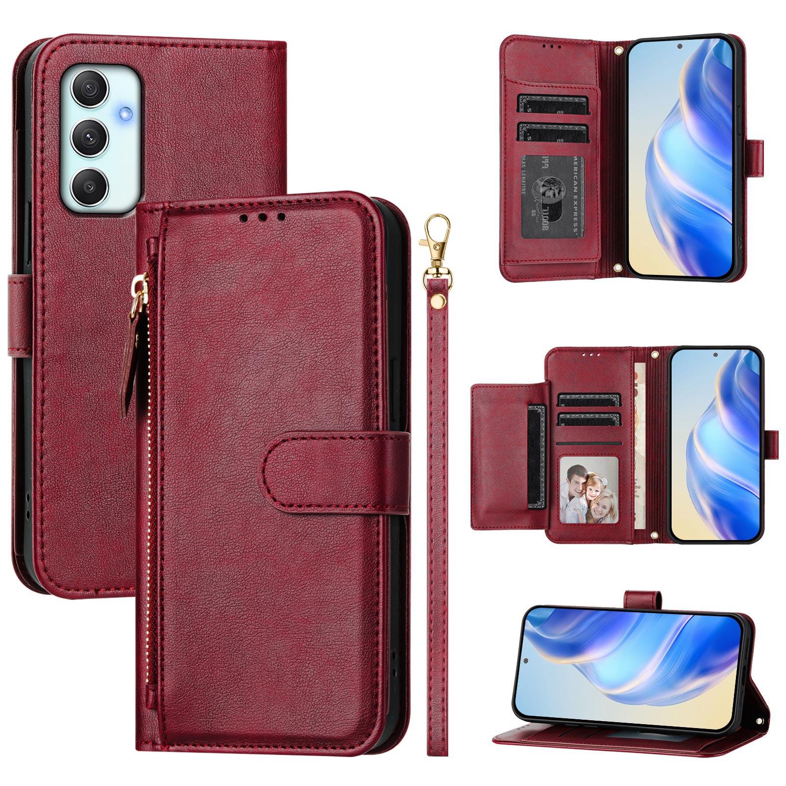 

For Samsung Galaxy A34 5G Case Zipper Pocket Multiple Card Slots Leather Phone Cover Red