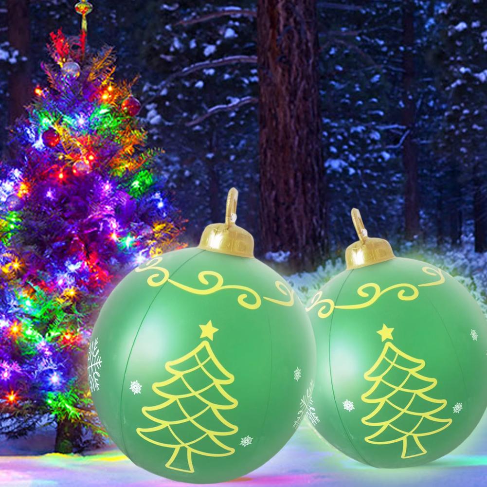 24 Inch Light Up Inflatable Christmas Ball Ornaments PVC Christmas Inflatable Ball Outdoor Xmas Tree Decorated Balls Party Props