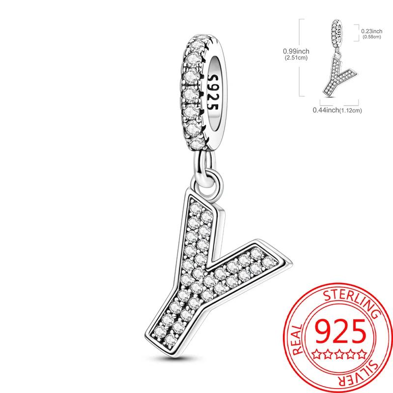 Copper 26 Letters Alphabet Charms Bead Inlaid Shiny Zircon Diy Love Letters Jewelry Gift Fit Original Bracelet For Women