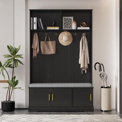 Flurgarderobe Garderobenschrank: Sitzbank, Schuhschrank, 6 Haken, freistehend, platzsparend