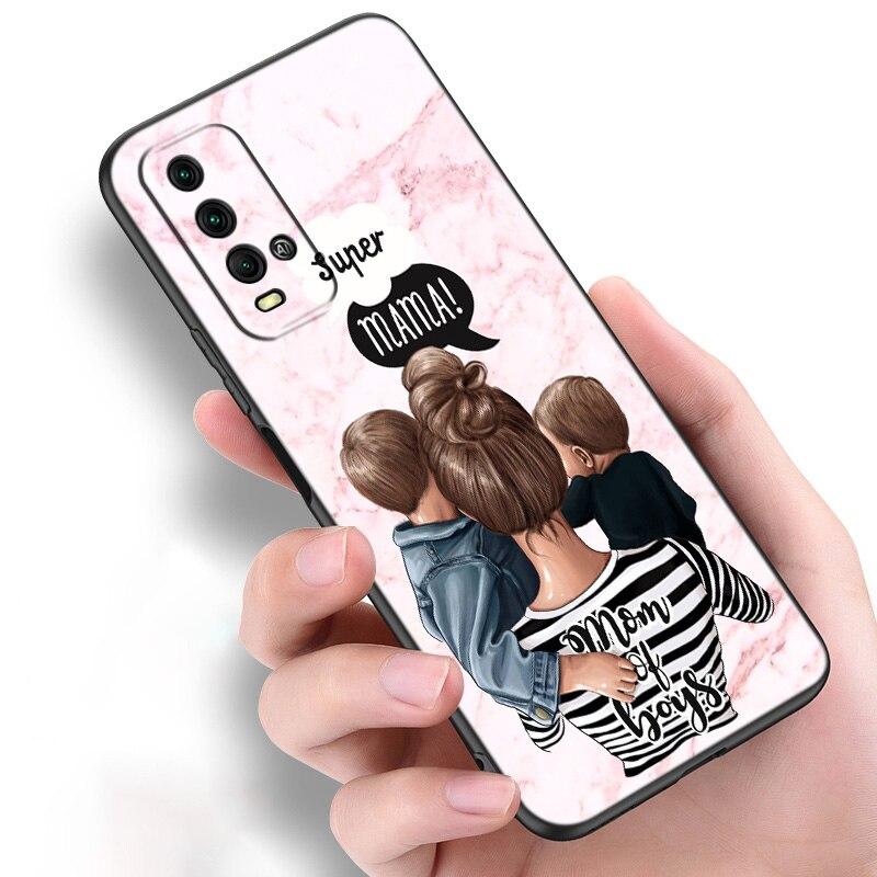 Miminko máma dívka chlapec mramorové silikonové pouzdro na telefon Xiaomi Redmi Note 11 10 9 8 Pro 11T 10T 10S 9S 8T 9 9A 9C 9T černý měkký kryt