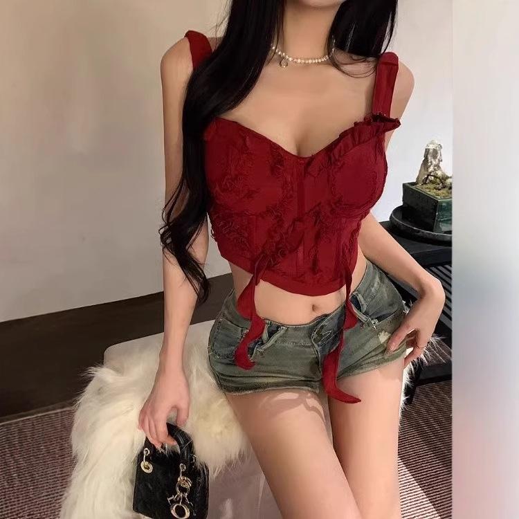 Dámský pikantní červený top bandeau bez zad - Sexy letní styl