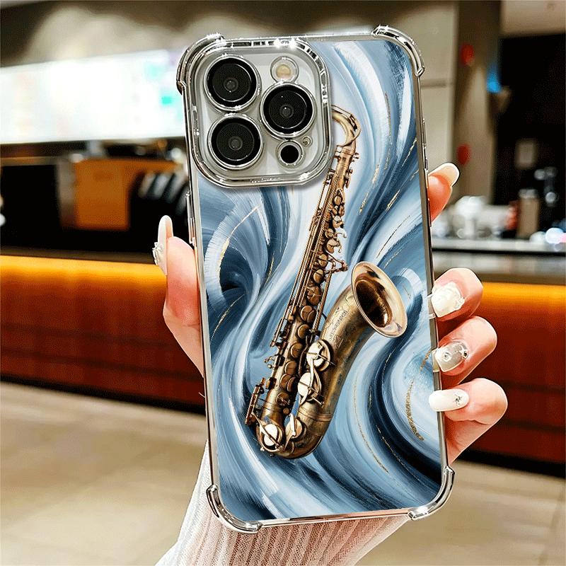 Saxophone Instrument Music Soft Phone Case For iPhone 15 16 17 Air 14 Pro Max 16E Plus 13 12 Mini Plating Anti-Fall Fundas