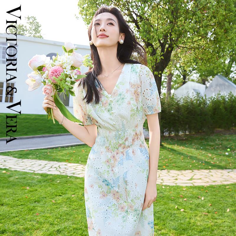 

VICTORIA&VERA French Floral V-Neck Puff Sleeve Midi Dress S