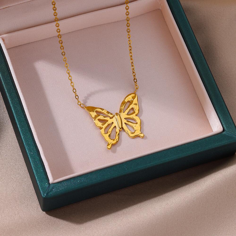 New Trendy Butterfly Snake Pendant Necklace For Women Stainless Steel Gold Color Clavicle Chain Female Party Aesthetic Jewelry