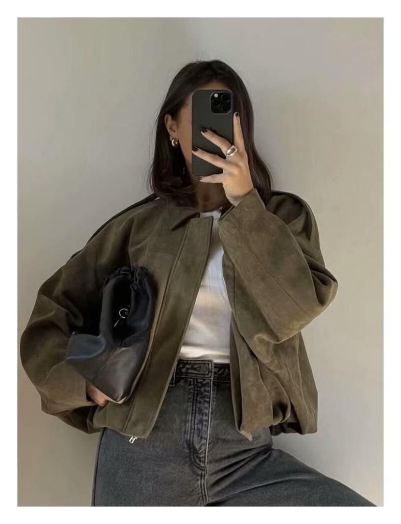 2025 Early Spring Women's Suede-Effect Bomber Jacket