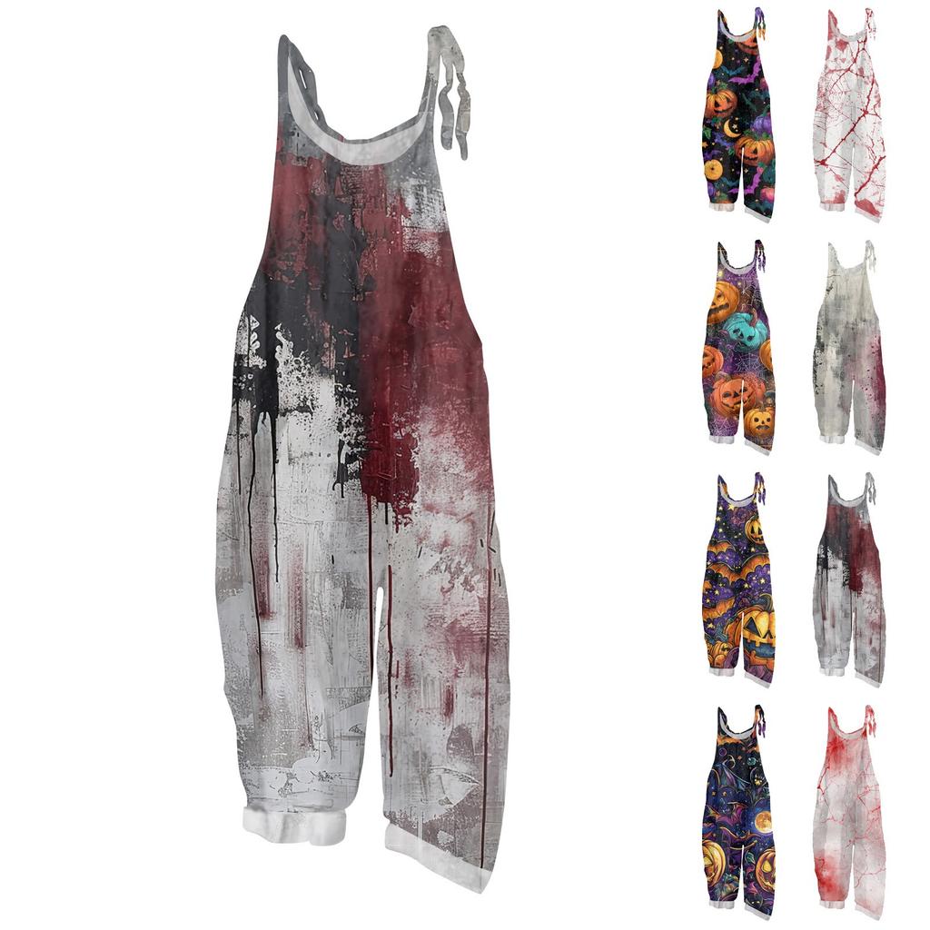 Women's Jumpsuit  Print Casual Loose Vintage Shoulder Strap Cotton Linen