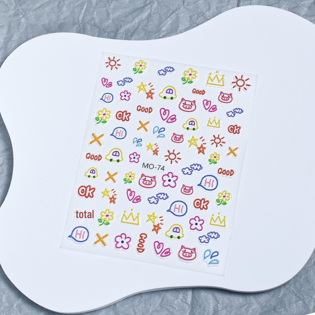 Summer Dopamine 3D Nail Stickers: Cute Heart, Smiley, Star & Butterfly Embossed Decals