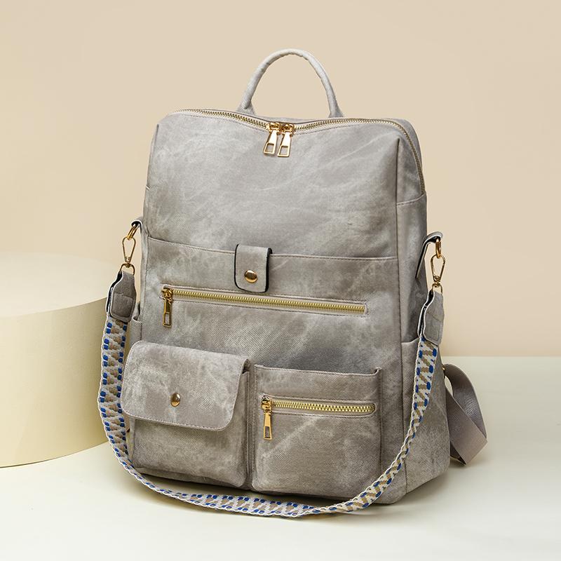 PU Backpack Multi Pocket Zipper Closure Casual Daypack for Women Daily Travel