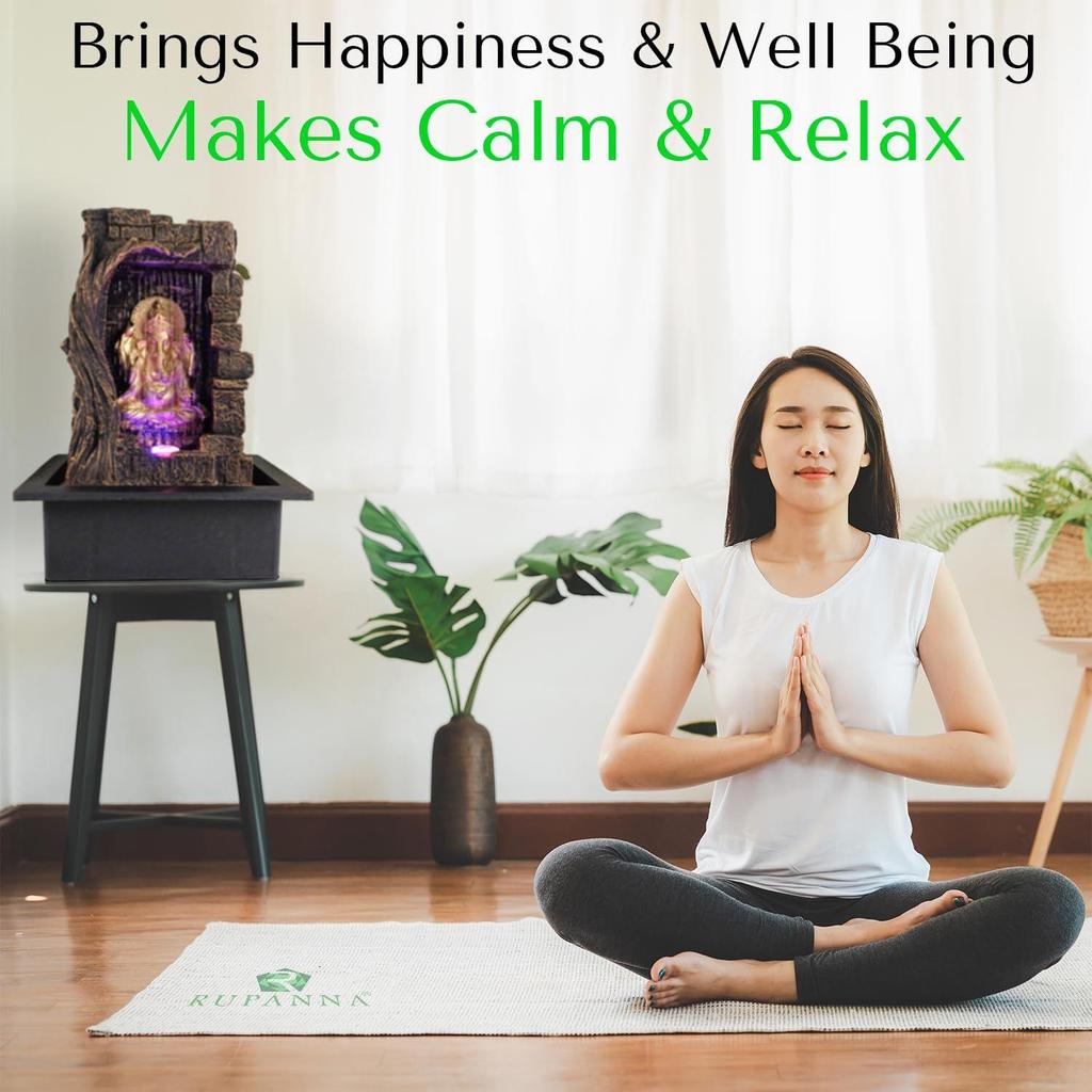 Stein Gufa Ganesha Tischbrunnen mit LED RGB Licht für Wohnkultur/Büro/Geschenk/Einweihungsgeschenk/Hochzeitsgeschenk (Brauner Stein)