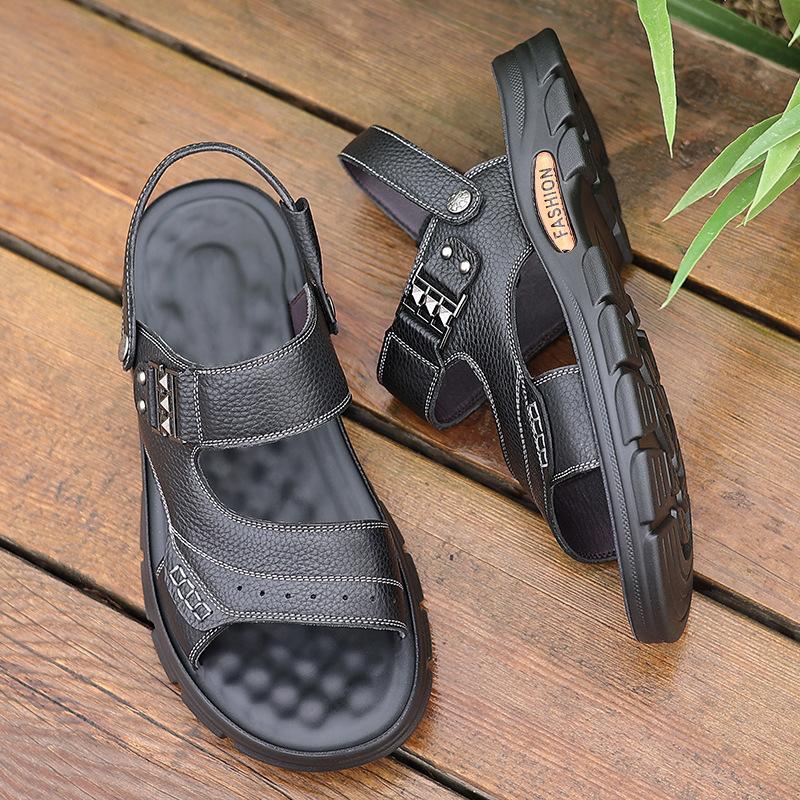 Men's shoes summer cowhide sandals men go out soft-soled outer wear dual-purpose slippers casual sandals beach shoes 2025