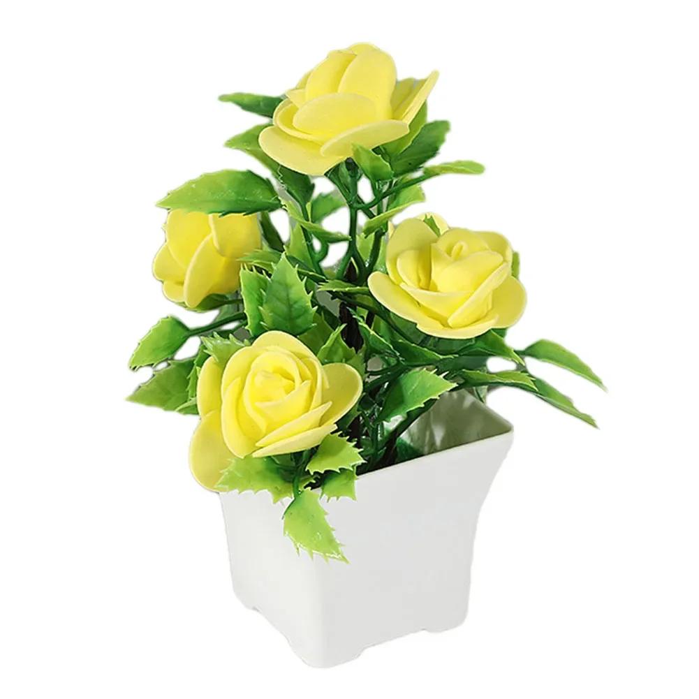Simulated Potted Plant Artificial Rose Potted Plant Realistic Artificial Rose Bonsai Decor Set Vibrant Color For Home For Room