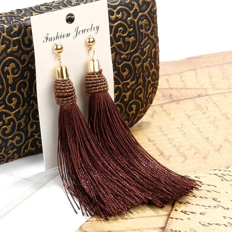 Bohemia Hand-Woven Tassel Dangle Earrings For Women Ethnic Silk Fabric Long Drop Earring New Female Boho Jewelry Gift