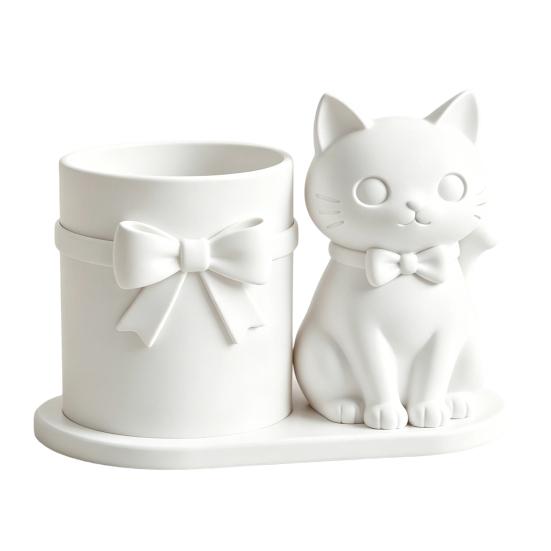 huaqianguhh Cat Pen Holder, Cute Kitty Desk Organizer with Pens, Pencils, Makeup Brushes, 3D Printed Sculpture for Home Office Decor