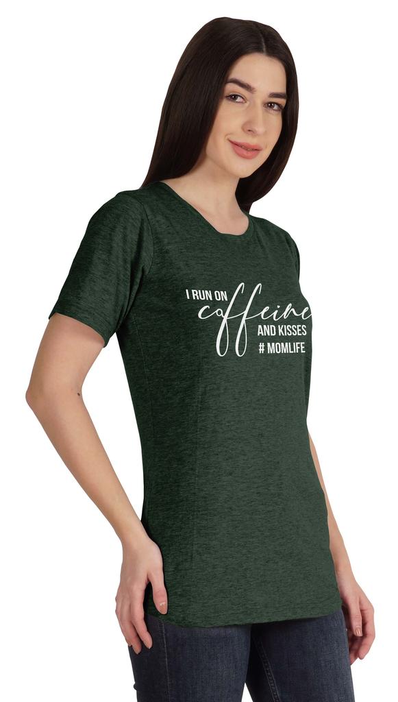 Inkmeso I Run On Coffeine And Kisses #Momlife Graphic Tshirt Short Sleeve