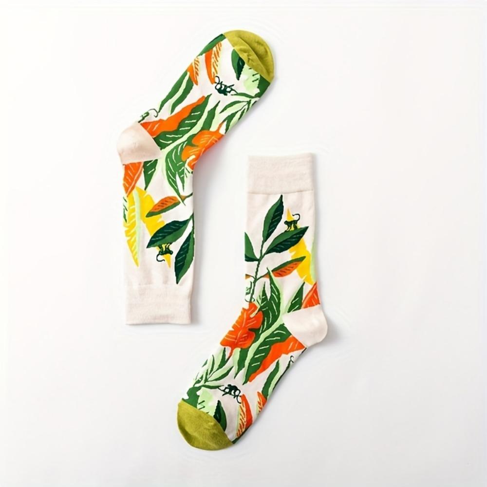 5 Paar Socken mit Blumendruck, Bequeme & Atmungsaktive Mid-Tube-Socken, Damenstrümpfe & Strumpfwaren