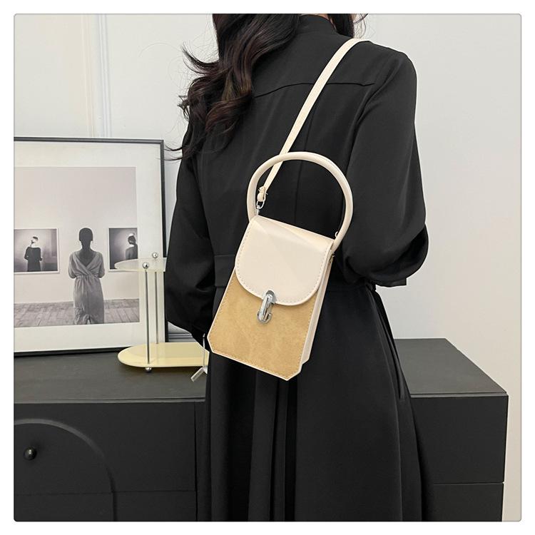 Retro Color Block Faux Leather Phone Bag for Women, Chic Small Square Shoulder Crossbody Purse, Vintage Style Handbag