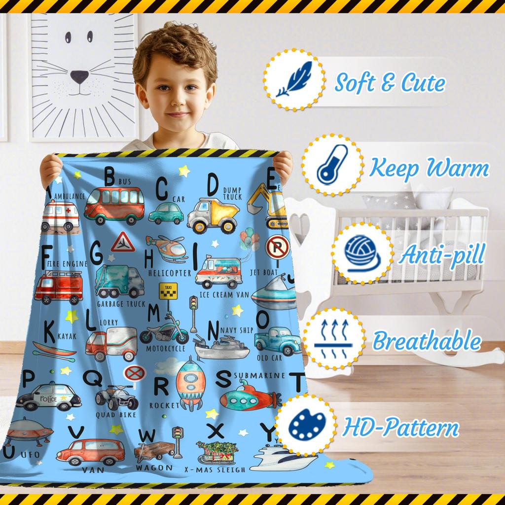 Cartoon Truck Letters Digital-printed Polyester Bedroom Velvet Flannel Soft Sofa Cover Blanket Fleece Soft Sofa Cover Blankets