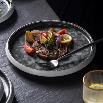Kreativní kruhový keramický plochý talíř, steakový talíř, těstoviny, dezertní talíře, sushi talíře, speciální stolní nádobí pro restauraci