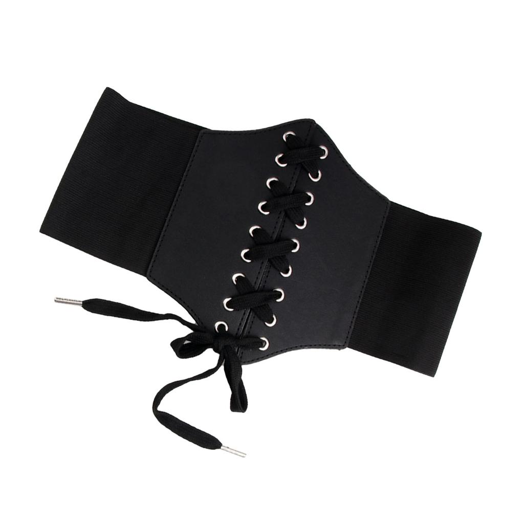 Elastic Waist Belt Stretch Lace Up Fashionable Elegant PU Wide Corset Belt for Women Black Free Size