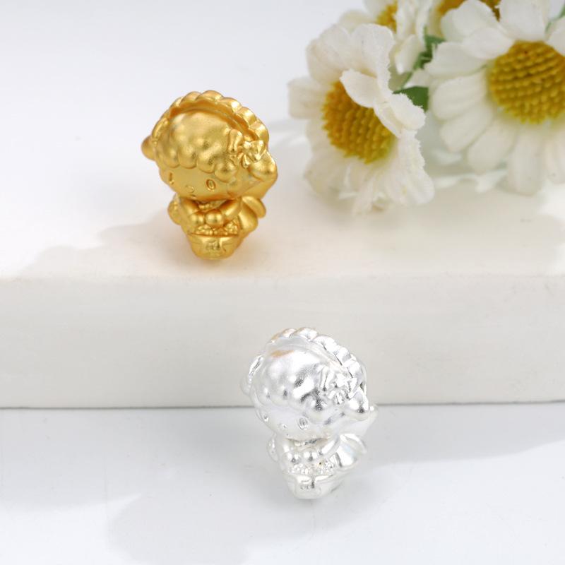 Sterling Silver 999 Little Sheep Beaded Flower Child DIY Jewelry Accessories