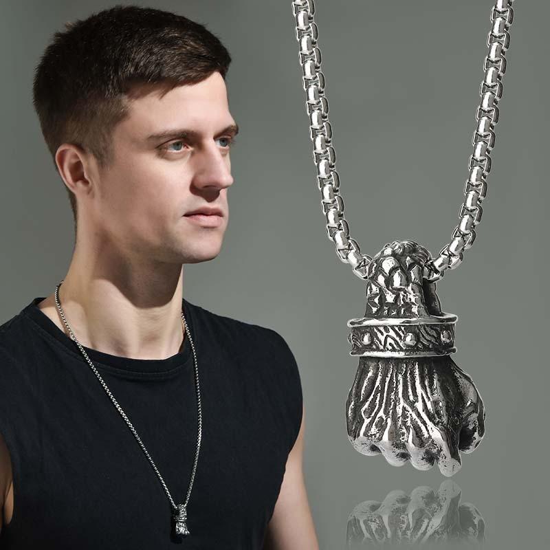 Mens Cool Titan Steel Necklace With Eyecatching Fist Pendant For Contemporary Statement Fashion