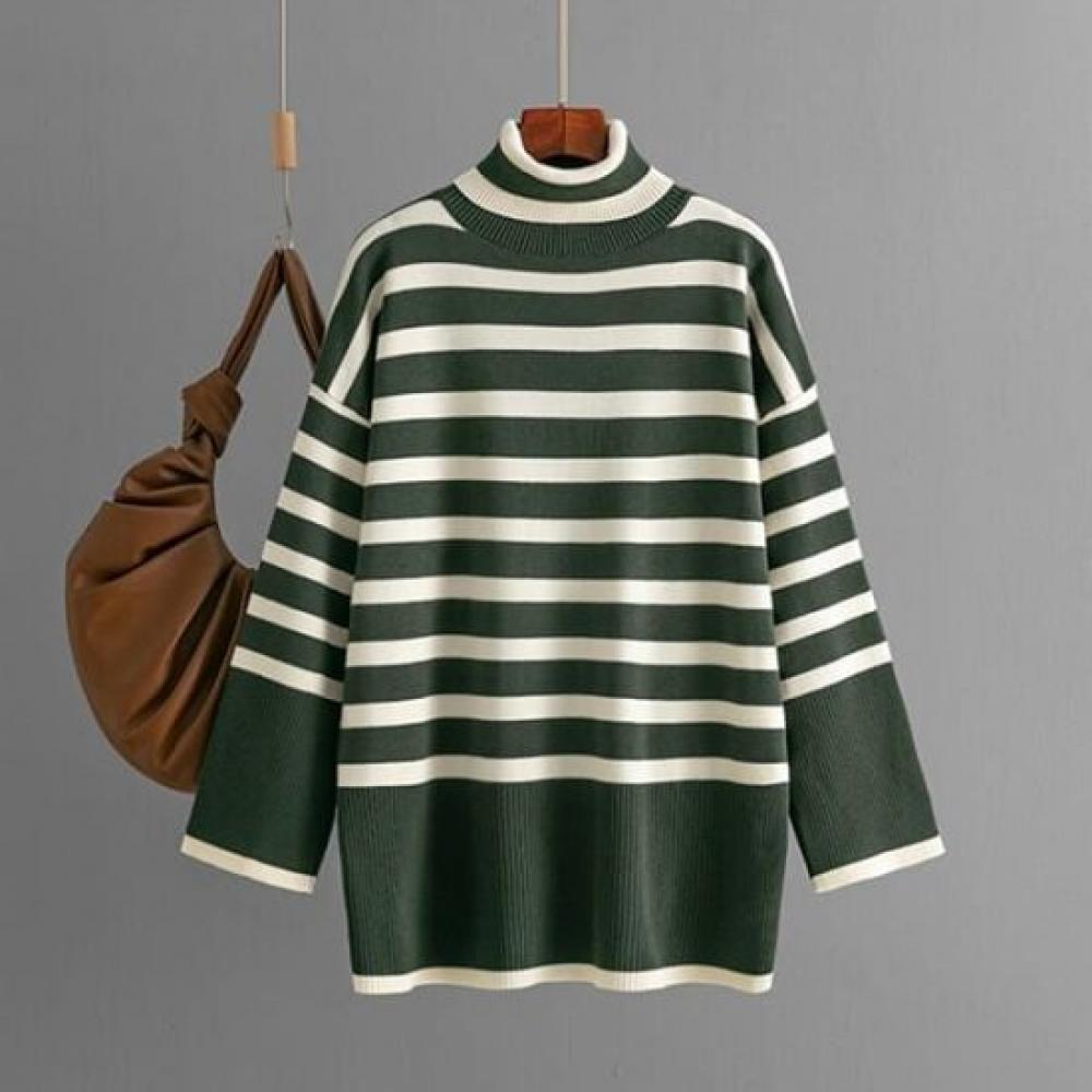 Navava Casual Stripe Turtle Neck Long Sleeve Knit Nk2674