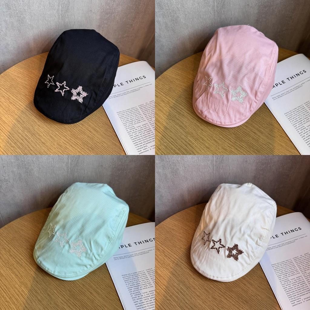 Starry Japanese Style Beret Cap With Short Brim Breathable Cotton For Women