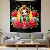 Cute Virgin Mary with Roses Artwork Patterned Tapestry Decorative Wall Hanging, Home Bedroom Living Room Decor