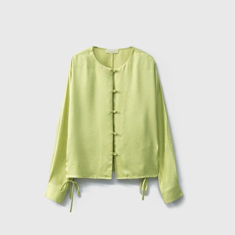 

22 Муми Двухслойный шелковый креп «Бамбуковые тени на ветру» Кардиган-рубашка с длинными рукавами-дольман и кулиской XL