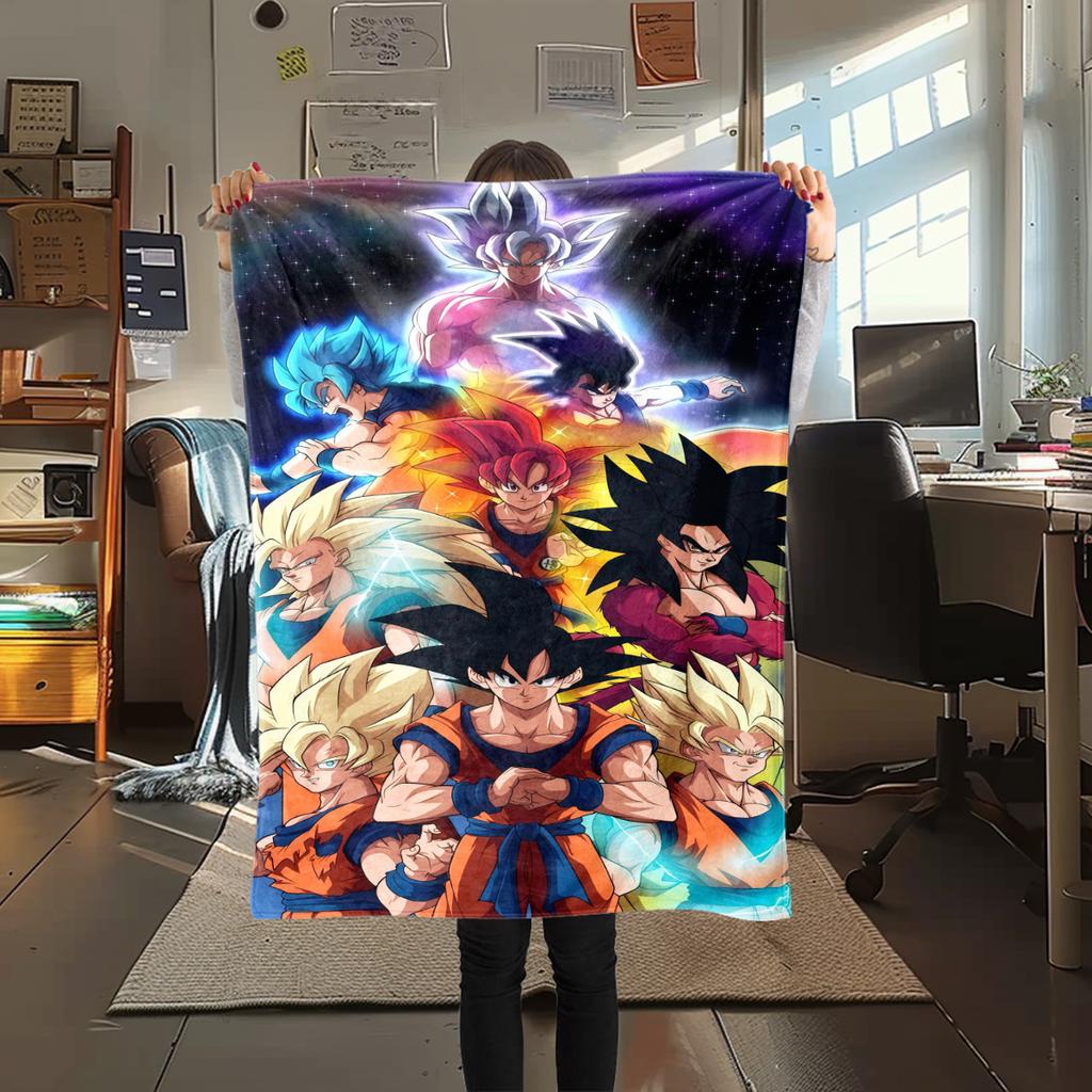 1 Stück Son Goku Druck Flanelldecke, Hohe Qualität für alle Jahreszeiten, Heimdekoration, Wärme und Komfort, Perfekt für Weihnachtsgeschenke
