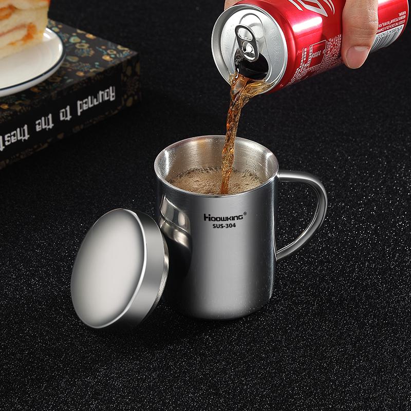 200ml-500ml Mug,304 Stainless Steel Double Cover Water Cup, Coffee Mug, Beer Mug, Household Milk Mug, Children's Water Mug