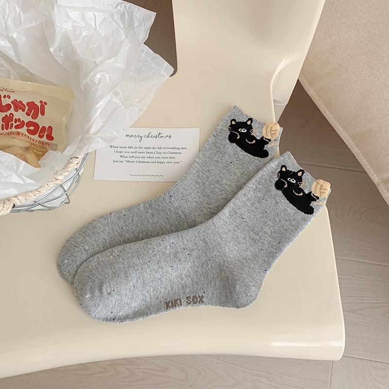 

Spring And Autumn Cute Socks, Mid-Tube Socks, Trendy Pure Cotton Yarn, Boneless Cartoon Children S Korean Socks One size fits all світло-сірого кольору