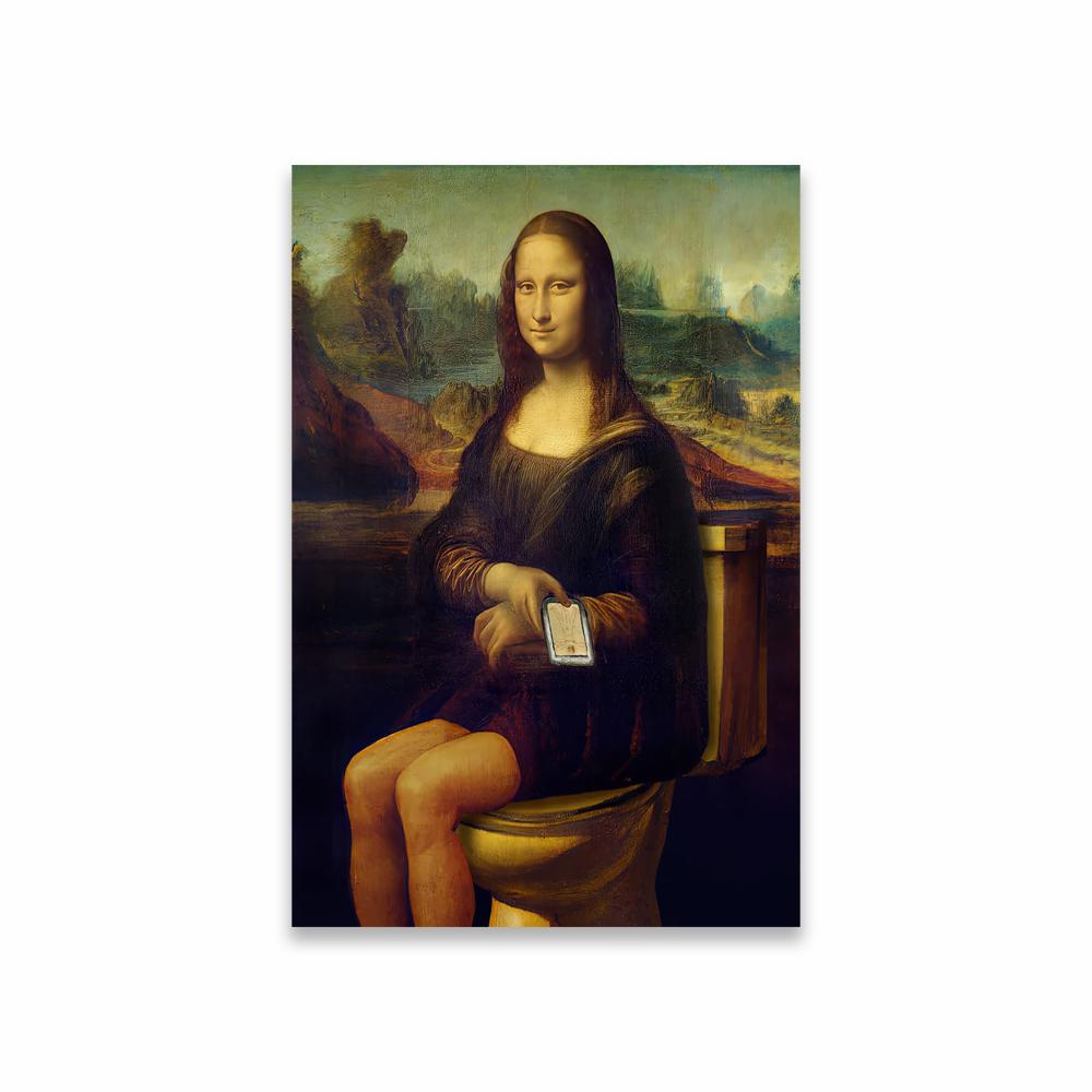 Funny Mona Lisa Bathroom Poster Decor Vintage Leonardo da Vinci Famous Print Toilet Paper Canvas Painting Classical Toilet Decor