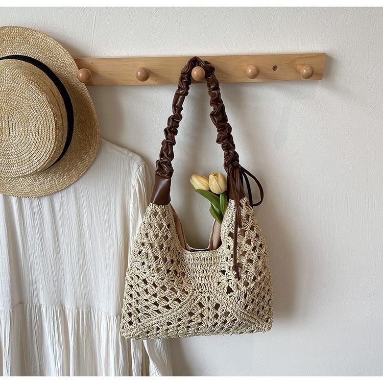 Stricktasche mit großem Fassungsvermögen Damen Sommer neu Schulter Umhängetasche gewebte Strohtasche Strandtasche für die Küste