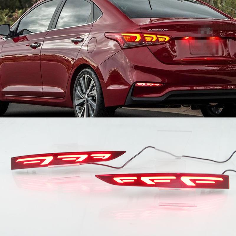 Car Flashing 1 Pair LED Reflector Rear Bumper Light Tail Brake Lamp Auto Fog Light For Hyundai Solaris Accent 2017 2018