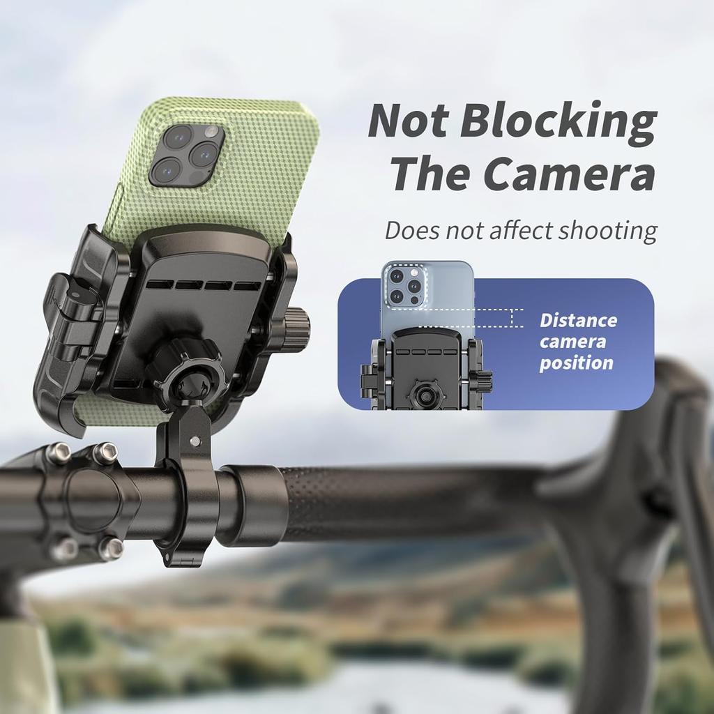 Bike Motorcycle Phone Mount With Aluminum Alloy Mounting Base, [1S Lock & Release] [Camera Friendly] Bicycle Handlebar Cell Phone Holder For Scooter