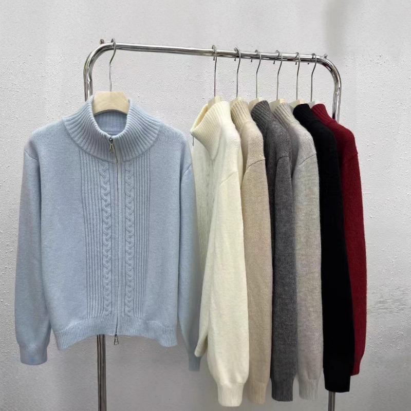 Double Zipper Twist Lapel Sweater Jacket Women's Autumn and Winter New Loose Simple Lazy Wind Knitted Cardigan