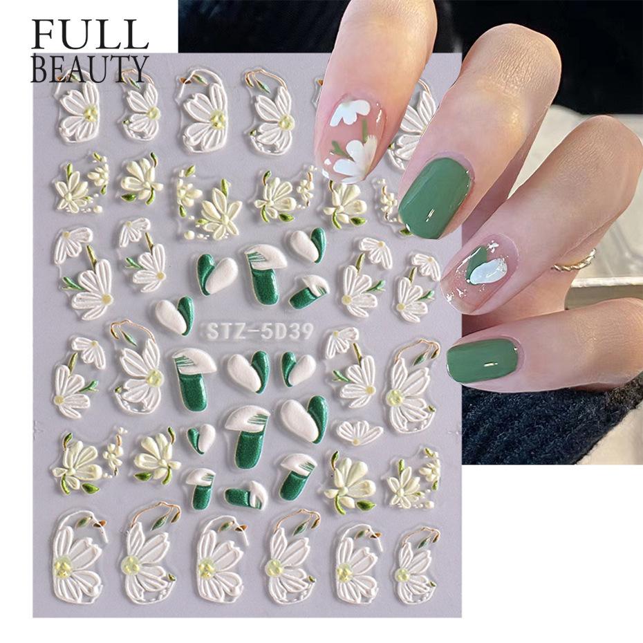 5D Рельефные Наклейки для Ногтей Роза, Камелия и Бабочка