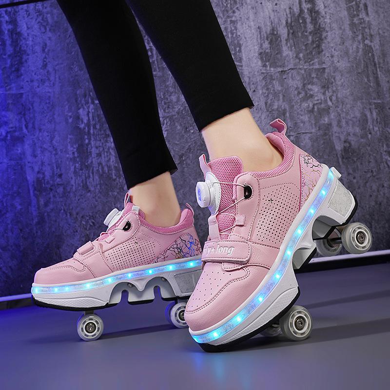 

2025 NEW Pulley Shoes with LED 4 Wheel Deform Retractable Roller Skate Shoes Sneakers Skating Parkour with Wheels for Girls Boys 33