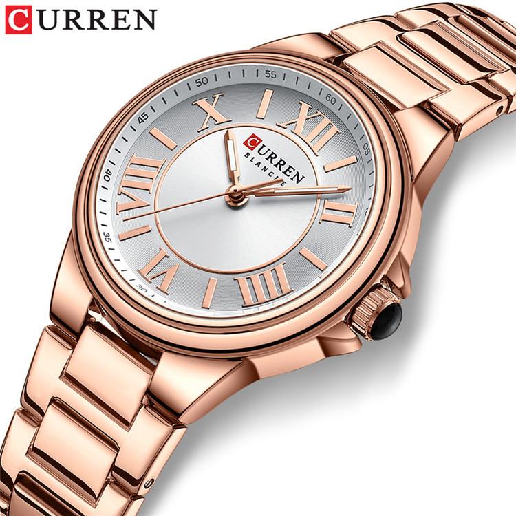CURREN 9091 Steel Band Watch Simple Women's Roman Style Compact Fashionable Men's and Women's Watch Waterproof