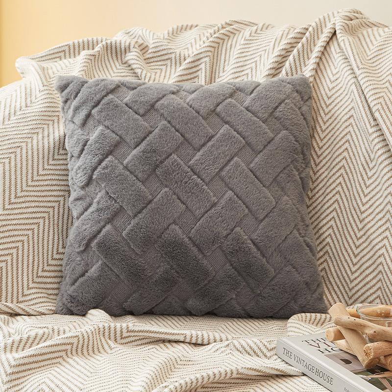 

30x50/45x45cm Simple Striped Rabbit Plush Pillowcase Cojines Solid Color Double-Sided Velvet Cushion Cover Headboard Pillowcases 30x50cm