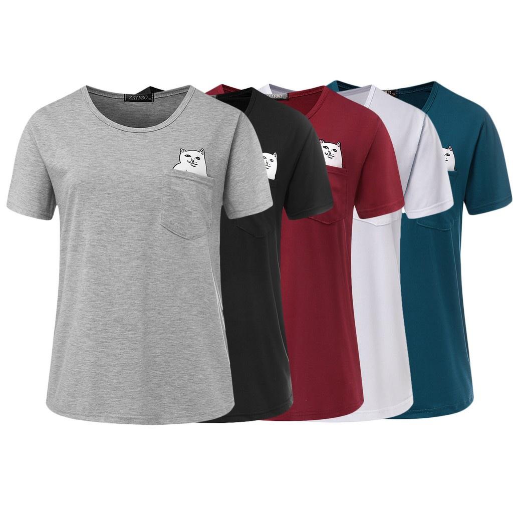 T-shirt Casual in Puro Cotone da Uomo con Stampa Gatto Cartone Animato Estate