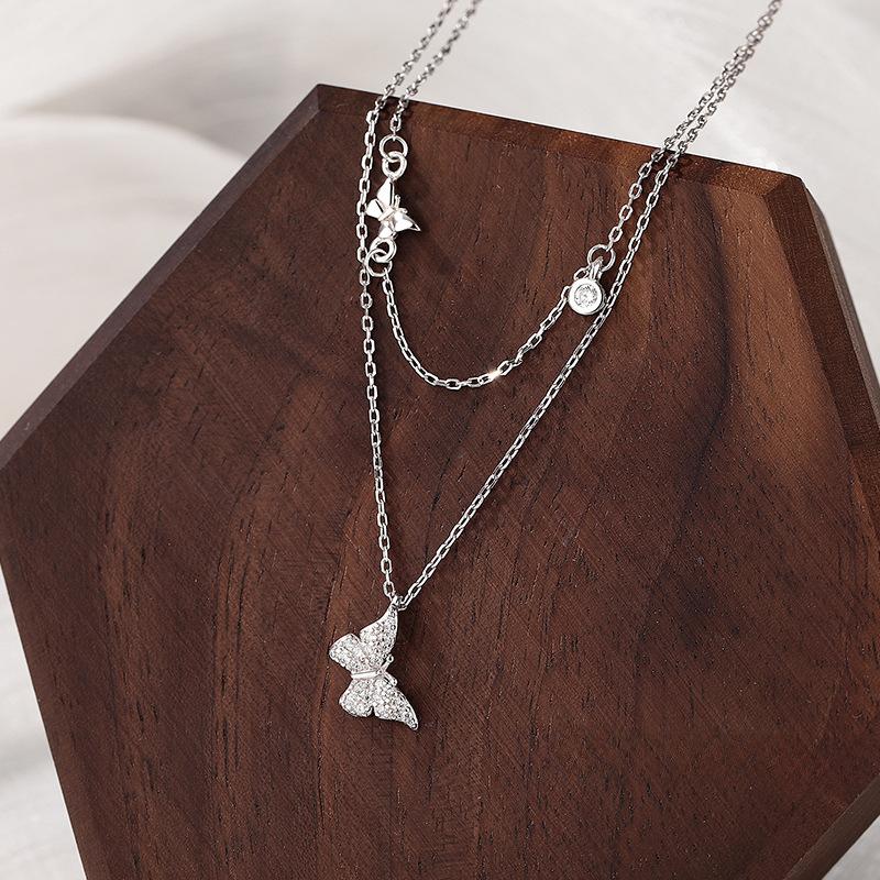 Temperament Butterfly Double Layer Necklace for Women's Inns Light Luxury Small and Simple Summer Collar Chain