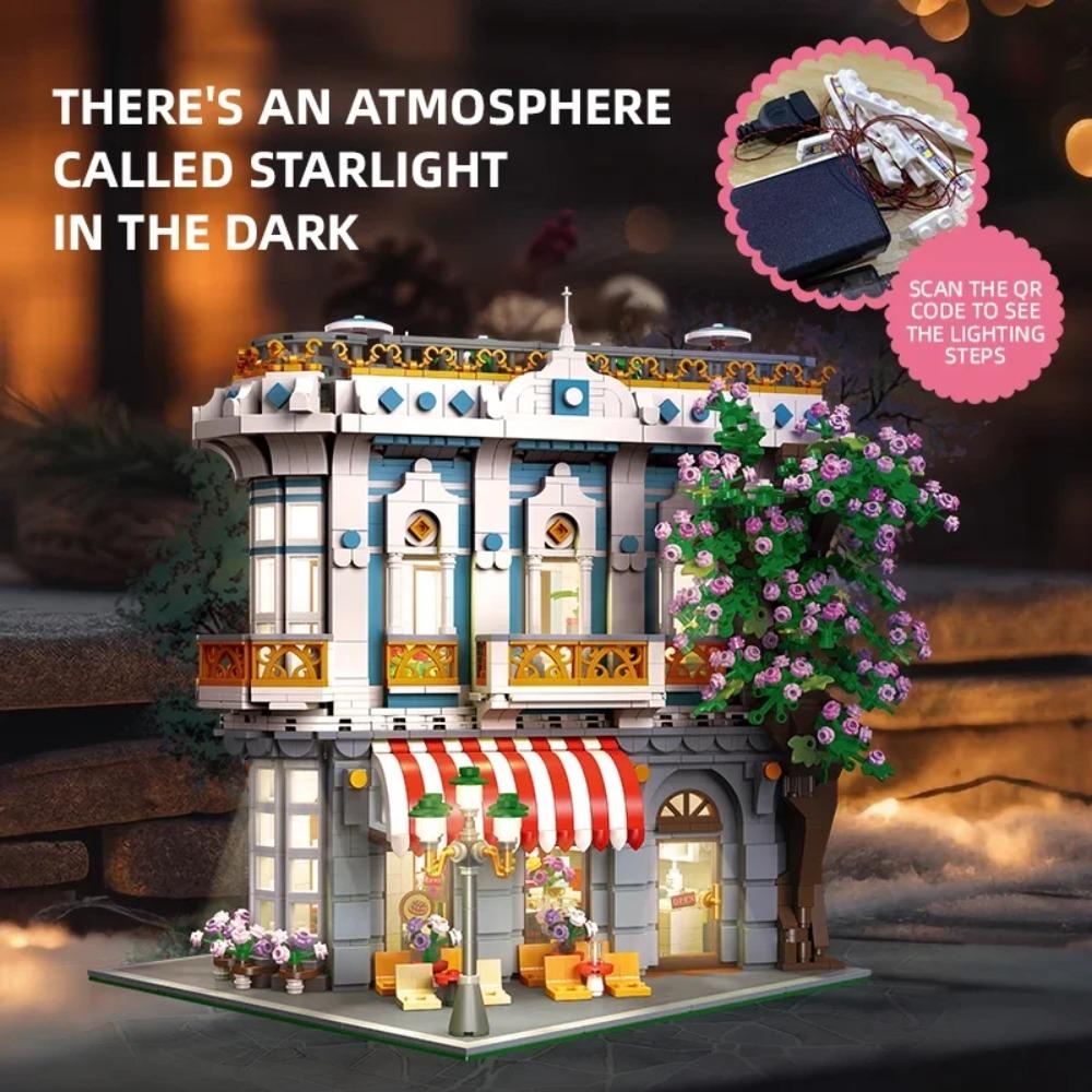 3725PCS Sakura Restaurant Building Blocks City Street Scene MOC Model Bricks With Light Decoration Ornaments Kids DIY Toy Gifts