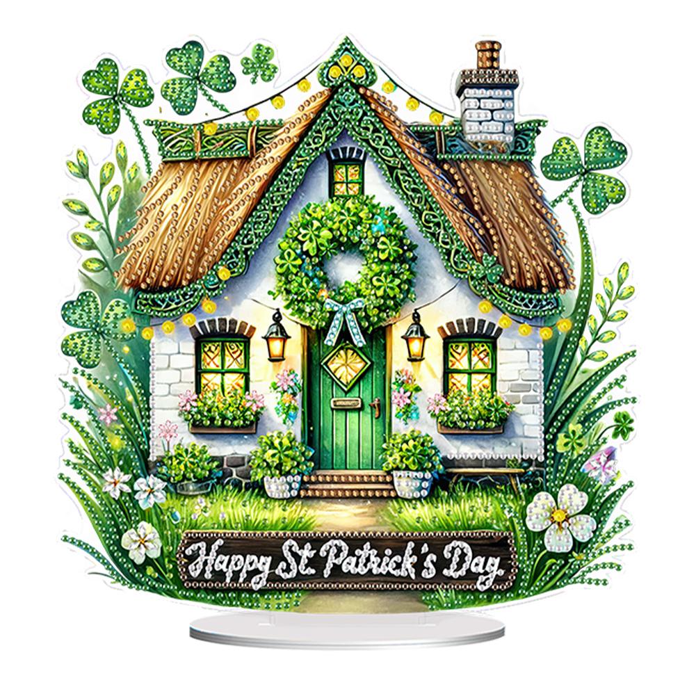 

2D Flat St. Patricks Day Cottage DIY Diamond Painting Tabletop Ornaments Kit Desktop Diamond Art Kits Bedroom Table Decoration